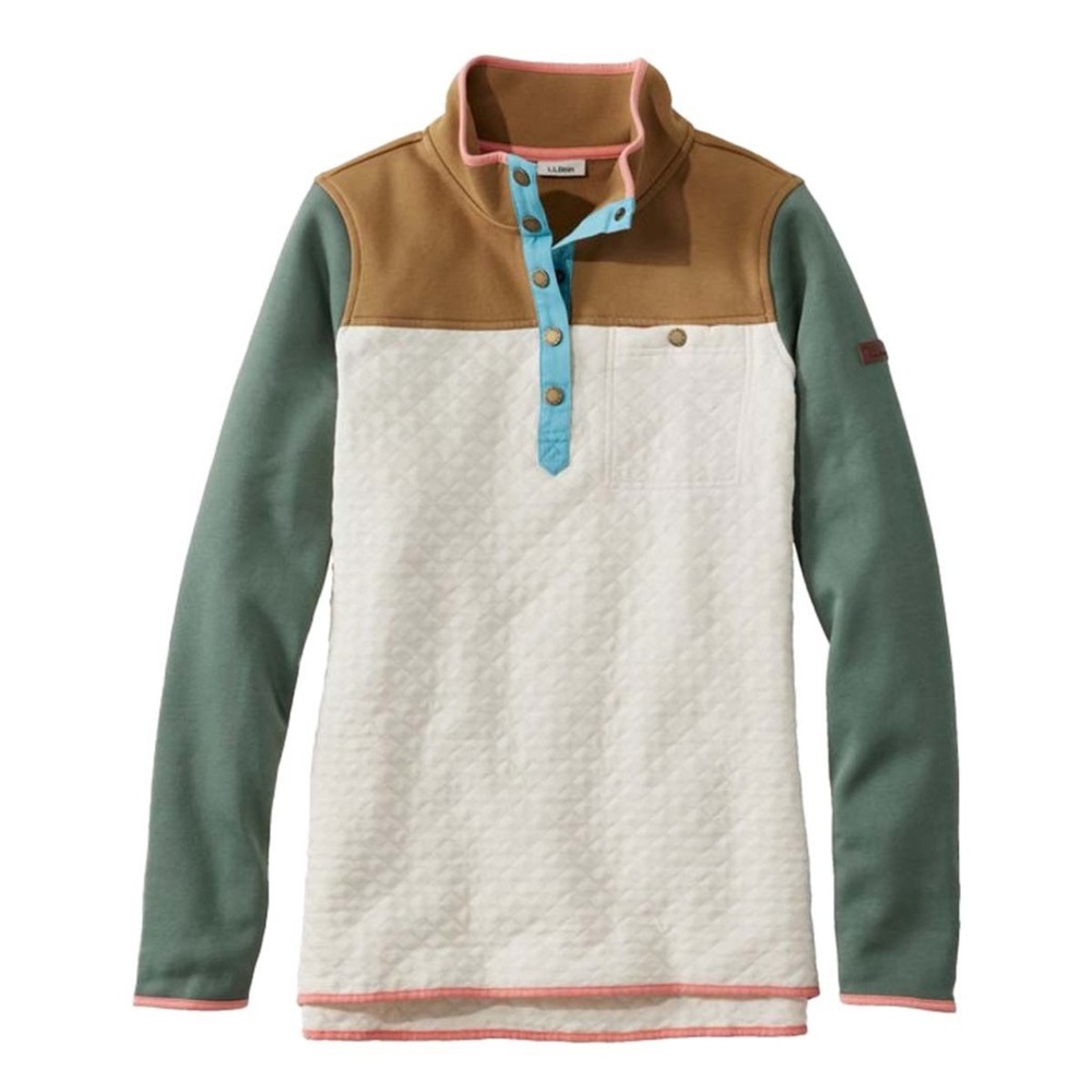 EUC LL Bean Women's Quilted Sweatshirt, Mockneck Tunic Colorblock